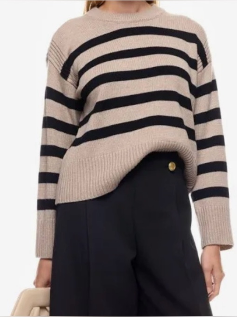 DEREK LAM 10 CROSBY Striped Crewneck Sweater in Beige and Black